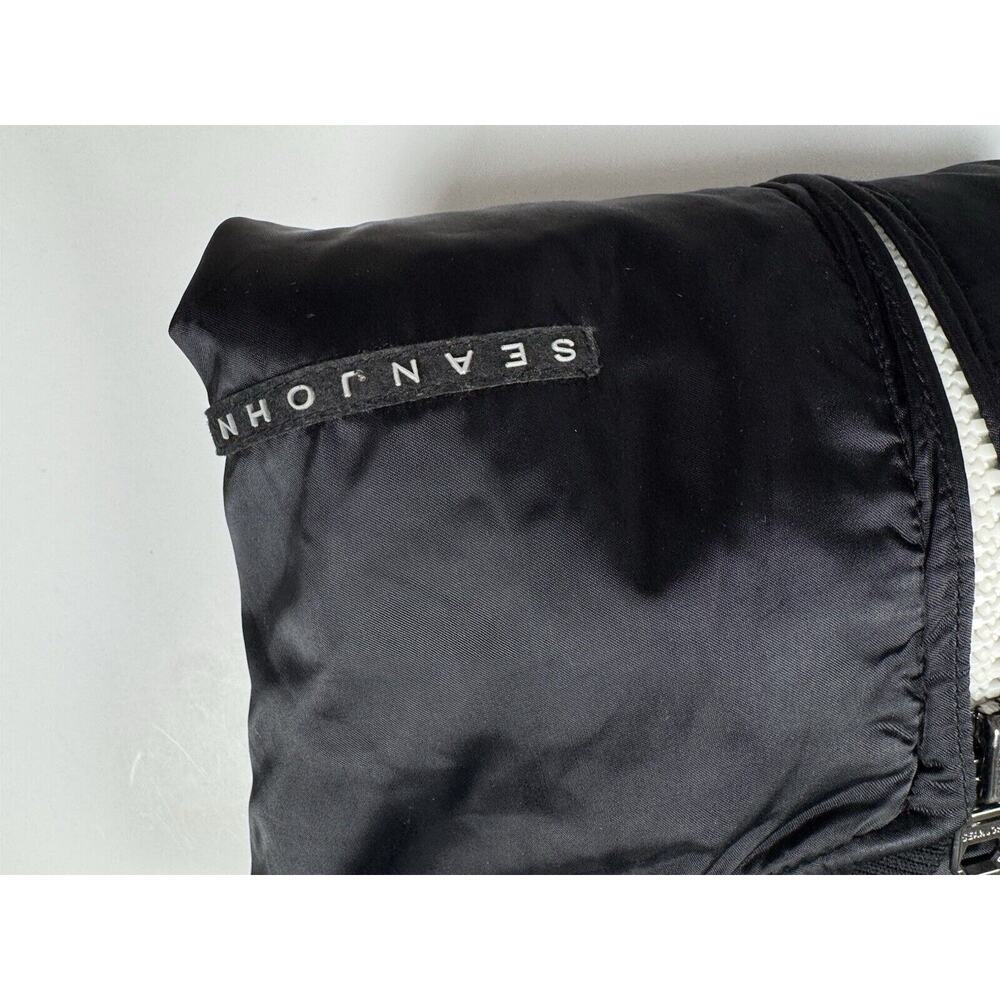 Mens Satin Bomber Jacket Retro Y2k Black Spell out XL Sean John - Picture 10 of 10